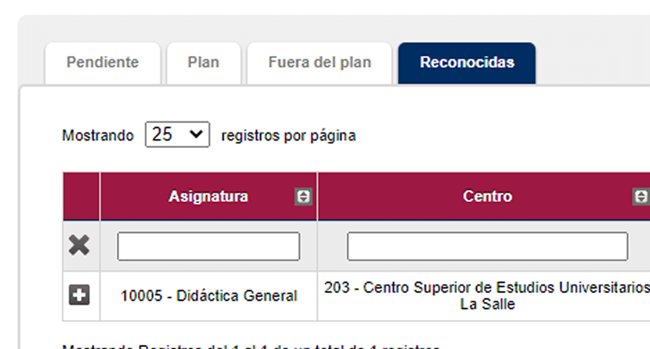 asignaturas_reconocidas Asignaturas Reconocidas